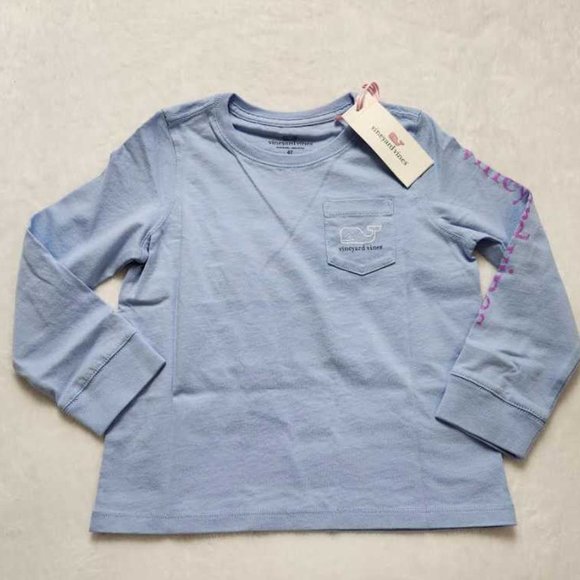 New girl's 4T Vineyard Vines tri-tone vintage whale long sleeve pocket tee - Picture 3 of 5